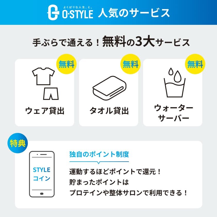 フィットネスジムオースタイル札幌伏古店の人気サービス